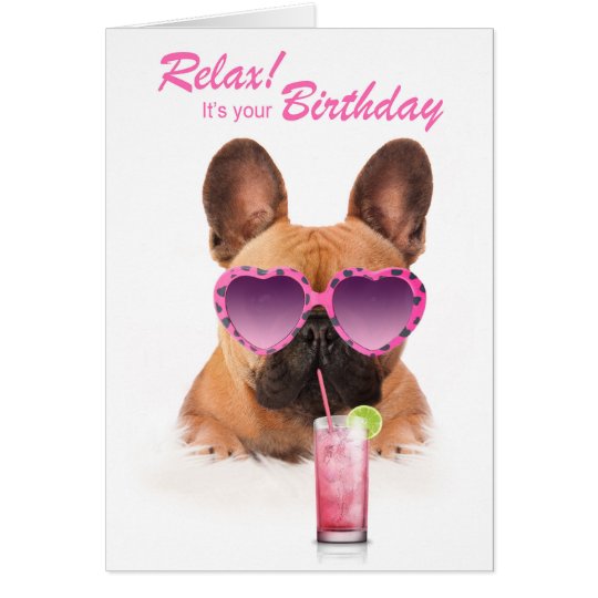 Funny birthday card french bulldog dog sunglasses kaart