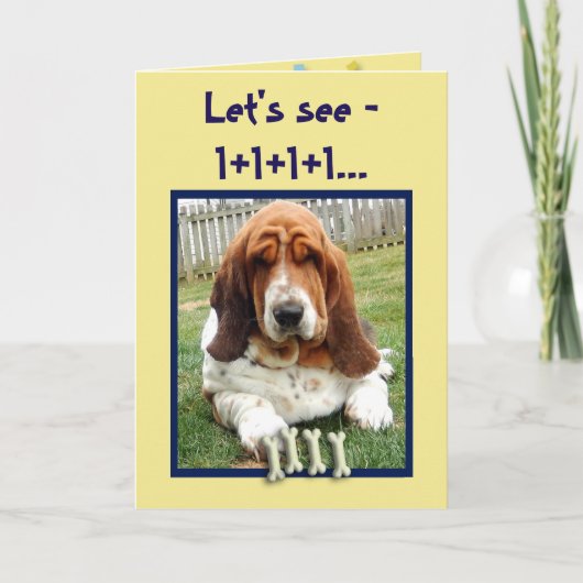 Funny Birthday Card met Basset Hound & Botten Kaart (Voorkant)