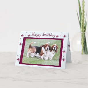 Funny Birthday Card met Bone, Bassets & Stars Kaart