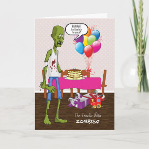 Funny Birthday Card met Zombie op Party