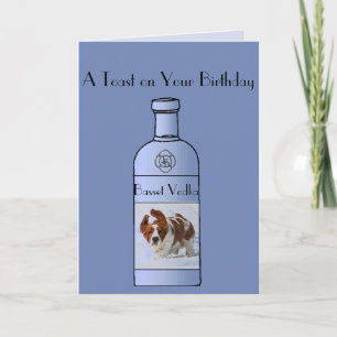 Funny Birthday Card w/Cute Basset and Vodka Kaart