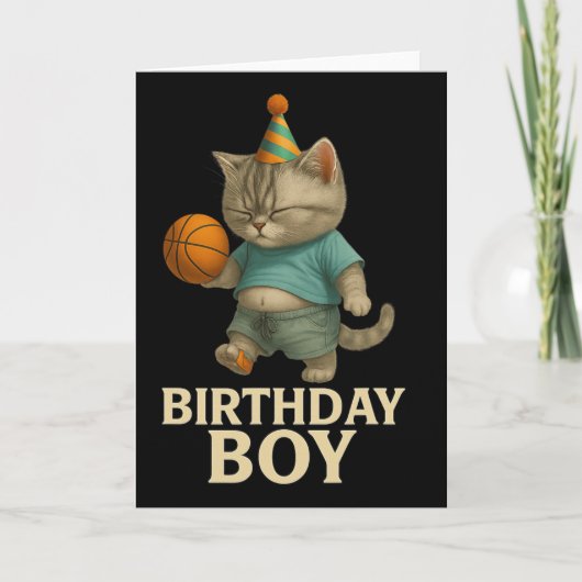 Funny Birthday Cat Playing Sketll – Slam Dunk Kity Kaart (Voorkant)