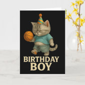 Funny Birthday Cat Playing Sketll – Slam Dunk Kity Kaart (Gele Bloem)