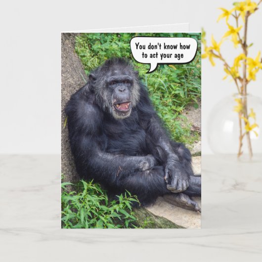Funny Birthday Chimpansee Kaart (Gele Bloem)