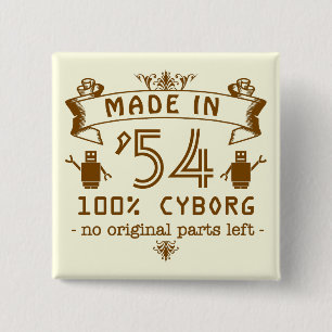 Funny Birthday Cyborg met jaar Vierkante Button 5,1 Cm