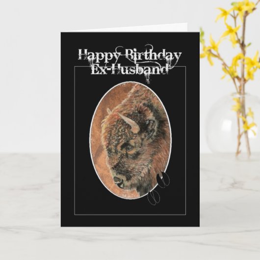 Funny Birthday Ex Husband, Bison, Buffalo Animals Kaart (Gele Bloem)