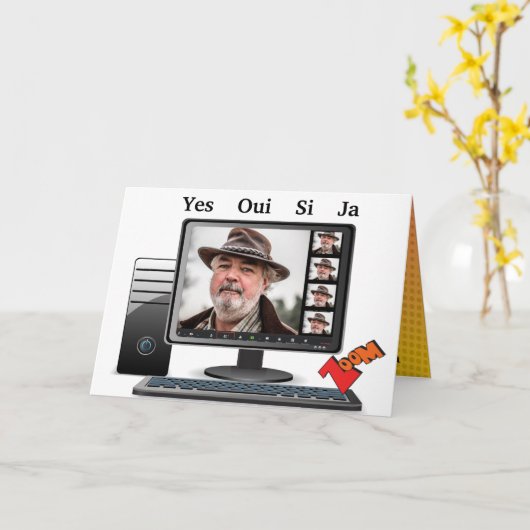 Funny Birthday Fab Video Conference Call Satire Kaart (Gele Bloem)