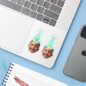 Funny Birthday Face with Party Hat & Custom Age  Sticker (Laptop met iPhone)