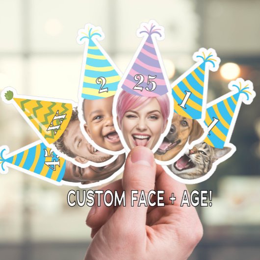 Funny Birthday Face with Party Hat & Custom Age  Sticker