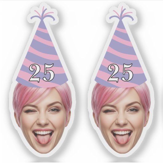 Funny Birthday Face with Party Hat & Custom Age  Sticker (Voorkant)