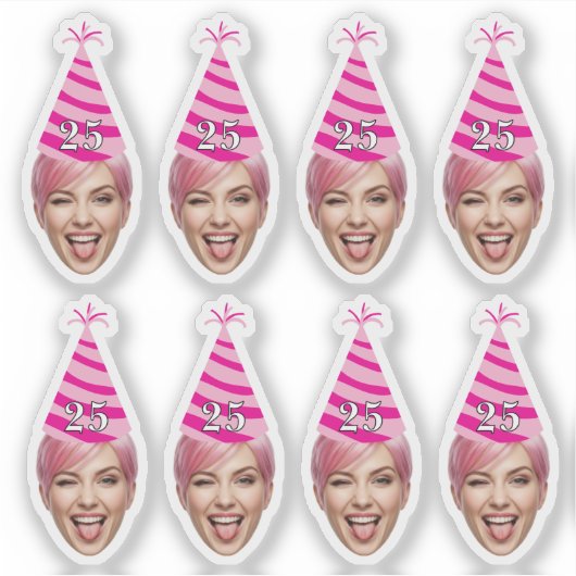Funny Birthday Face with Party Hat & Custom Age  Sticker (Voorkant)