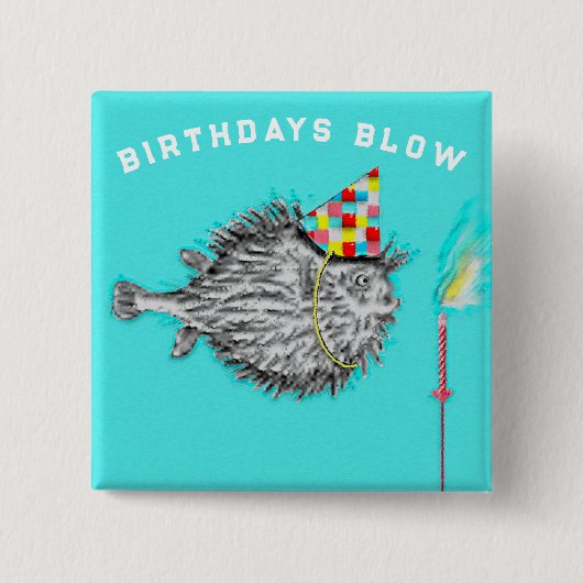 Funny Birthday Fish Wish Vierkante Button 5,1 Cm (Voorkant)