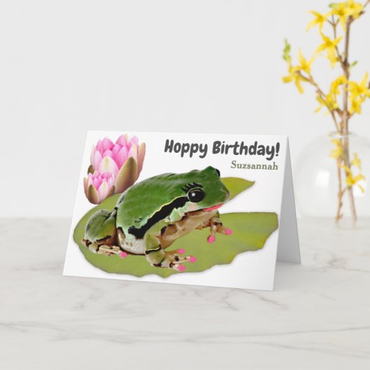 Funny Birthday Frog Princess Pink Water Lily Kaart (Gele Bloem)