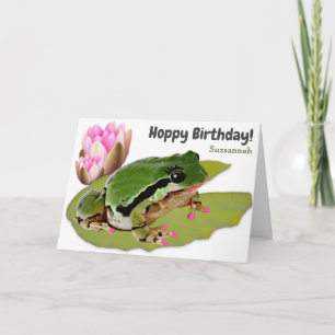 Funny Birthday Frog Princess Pink Water Lily Kaart