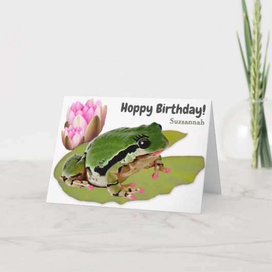 Funny Birthday Frog Princess Pink Water Lily Kaart (Voorkant)
