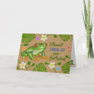 Funny Birthday Frog Puns Cute Tropical Flowers Kaart
