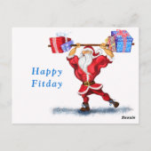 Funny Birthday Kaart Bodybuilder Santa met Cadeaus (Achterkant)