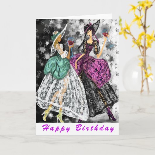 Funny Birthday Kaart Dames Drink Wijn - Proost (Gele Bloem)