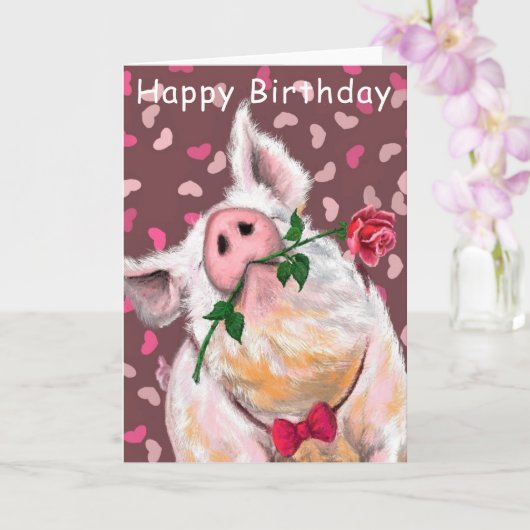 Funny Birthday Kaart Gentleman Pig Romantisch (Orchidee)