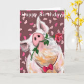 Funny Birthday Kaart Gentleman Pig Romantisch (Gele Bloem)