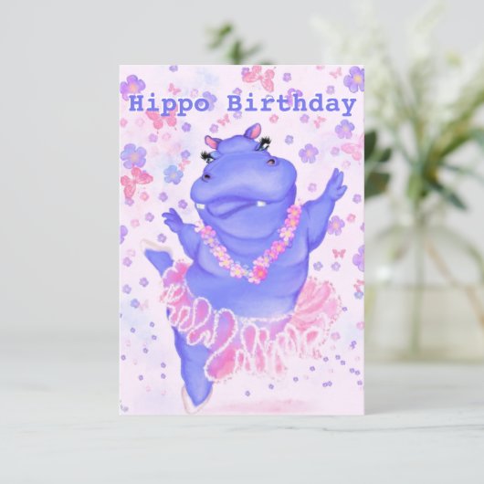 Funny Birthday Kaart Happy Hippo Ballet Dancer (Staand voorkant)