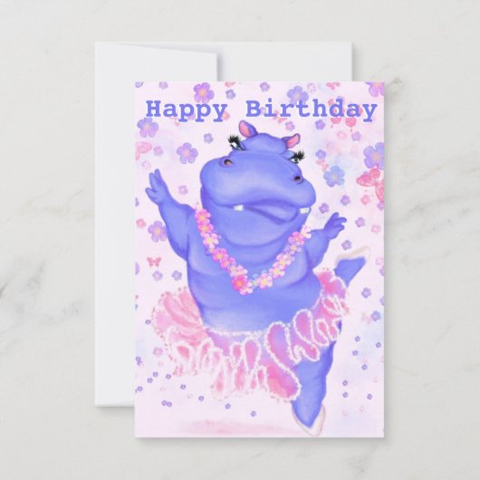Funny Birthday Kaart Happy Hippo Ballet Dancer (Achterkant)