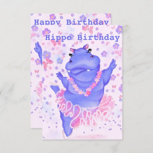 Funny Birthday Kaart Happy Hippo Ballet Dancer (Voorkant / Achterkant)