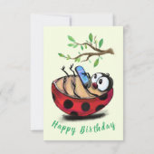 Funny Birthday Kaart Happy Ladybug met telefoon (Achterkant)
