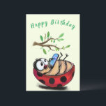 Funny Birthday Kaart Happy Ladybug met telefoon<br><div class="desc">Grappige verjaardagskaarten met Happy Little Ladybug met telefoon - of kies / voeg uw unieke tekst / kleur - Maak uw unieke cadeau - Formaat wijzigen en verplaatsen of verwijderen en elementen toevoegen met aanpassingstool! - Tekenen en ontwerpen door MIGNED. Je kunt mijn design ook overzetten naar meer dan 1000...</div>