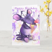 Funny Birthday Kaart Happy Mouse Eat Ice Cream (Gele Bloem)
