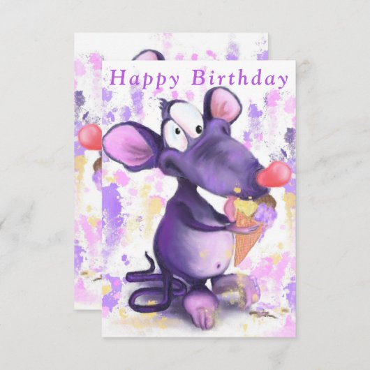Funny Birthday Kaart Happy Mouse Eat Ice Cream (Voorkant / Achterkant)