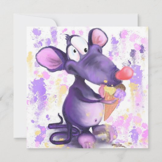 Funny Birthday Kaart Happy Mouse Eat Ice Cream (Achterkant)