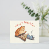Funny Birthday Kaart Kat en Muis Spelen Schaken (Staand voorkant)