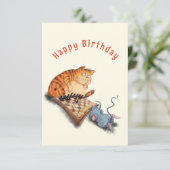 Funny Birthday Kaart Kat en Muis Spelen Schaken (Staand voorkant)