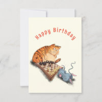Funny Birthday Kaart Kat en Muis Spelen Schaken