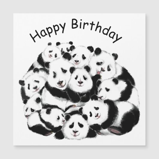 Funny Birthday Kaart Magnet met Panda Familie (Voorkant)