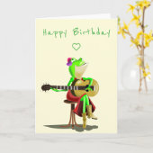 Funny Birthday Kaart met Frog Guitar Player (Gele Bloem)