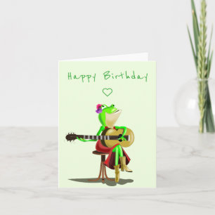 Funny Birthday Kaart met Frog Spelen Gitaar