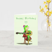 Funny Birthday Kaart met Frog Spelen Gitaar (Gele Bloem)