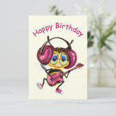Funny Birthday Kaart met Guitar Player bee (Staand voorkant)