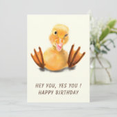 Funny Birthday Kaart met Happy Duck - Aangepaste t (Staand voorkant)