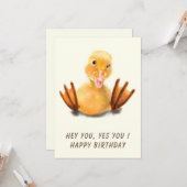 Funny Birthday Kaart met Happy Duck - Aangepaste t (Voorkant / Achterkant in situ)