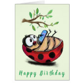 Funny Birthday Kaart met Happy Ladybug (Voorkant)