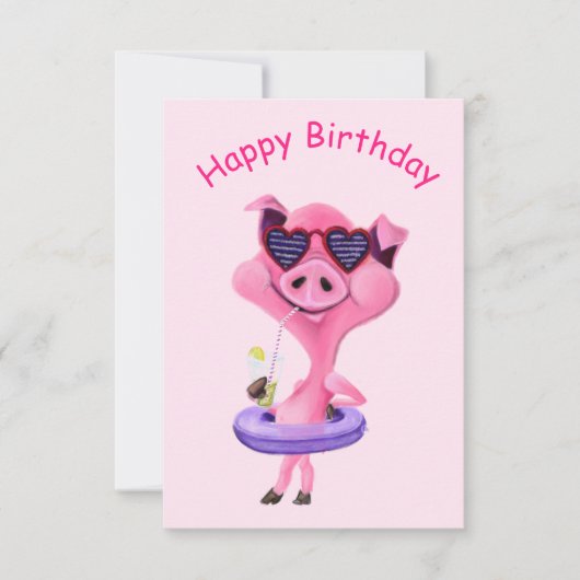 Funny Birthday Kaart met Happy Party Pig (Voorkant)