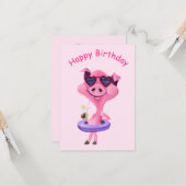 Funny Birthday Kaart met Happy Party Pig (Voorkant / Achterkant in situ)