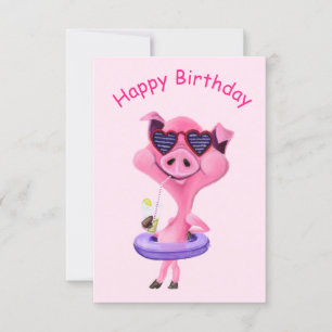 Funny Birthday Kaart met Happy Party Pig