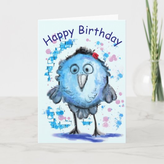 Funny Birthday Kaart met Little Blue Bird (Voorkant)