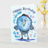 Funny Birthday Kaart met Little Blue Bird (Gele Bloem)
