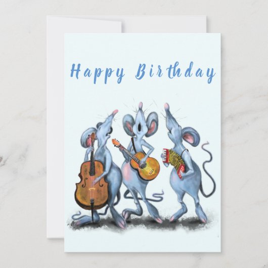 Funny Birthday Kaart met Musical Mouse Band (Voorkant)