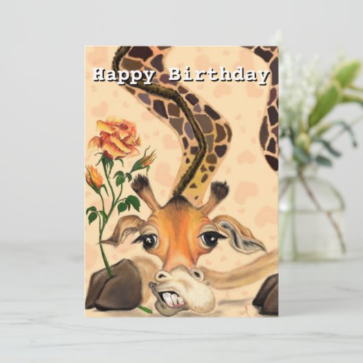 Funny Birthday Kaart met Romantische Giraffe (Staand voorkant)